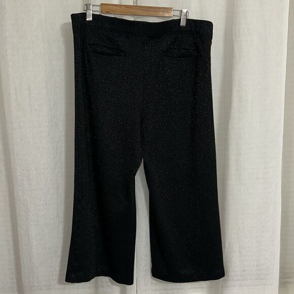 LOFT XL Black Silver Shimmery Metallic Ponte Knit Wide Leg Pull on Crop Pants - Picture 2 of 8